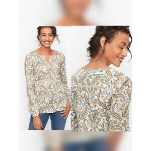 Talbots Cotton Popover Paisley Plus Size 2X Lightweight Cottagecore Boho Blouse